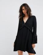 Prettylittlething Fringe Detail Smock Dress - Black