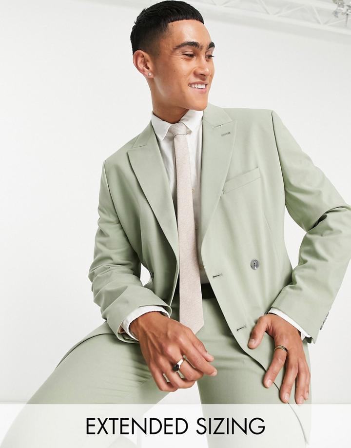 Asos Design Skinny Double Breasted Suit Jacket In Sage Green