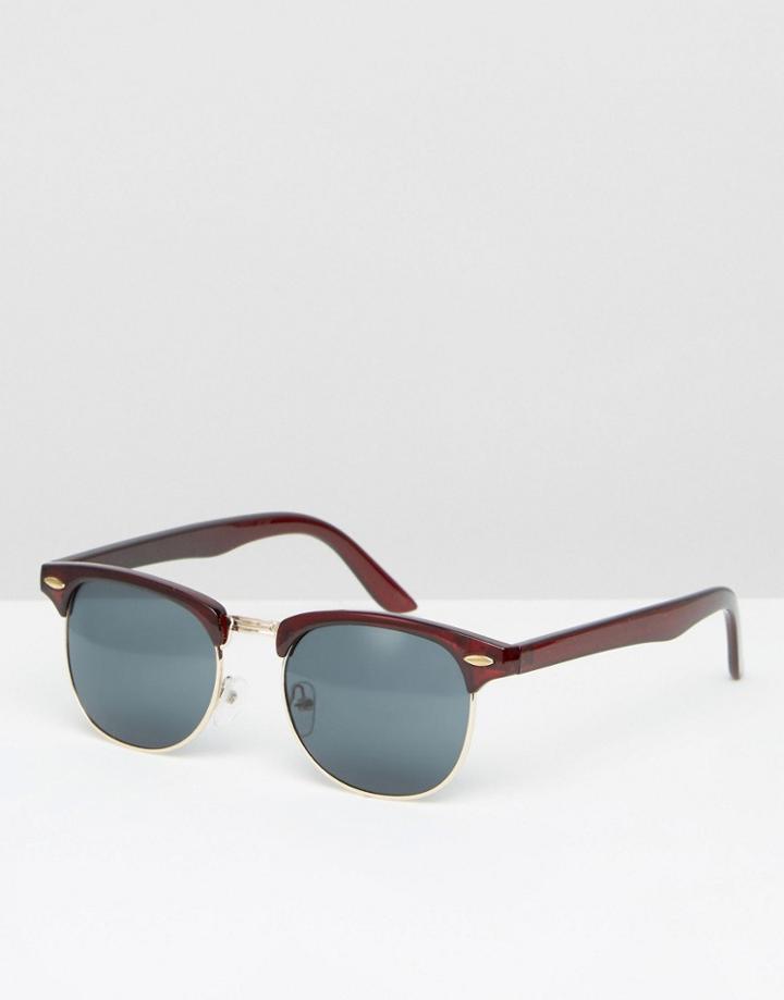 Asos Retro Sunglasses In Crystal Burgundy - Red