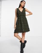 Y.a.s Plaid Pinafore Dress In Olive Plaid-brown