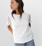 Asos Design Tall T-shirt With Lace Sleeve - White