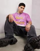 Asos Dark Future Oversized T-shirt With Front Bubble Logo Graphic Print In Ombre Purple