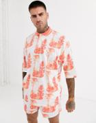 Asos Design Oversized Polo With Safari Print-white