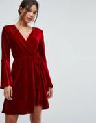 Aeryne Velvet Wrap Dress With Pleated Sleeves-red