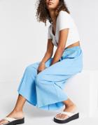 Asos Design Plisse Culotte Pants In Blue Heather-blues