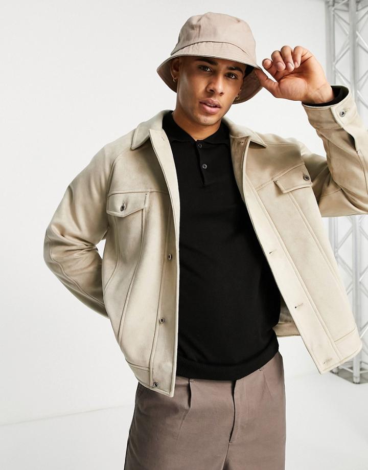 Topman Faux Suede Western Jacket In Stone-neutral