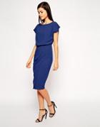 Asos Pencil Dress With Shell Top And Split Front - Blue