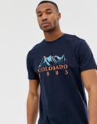 Asos Design Relaxed Fit T-shirt With Colorado Print And Roll Sleeves - Navy
