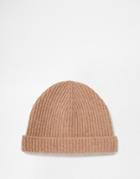 Asos Fisherman Beanie In Camel Cashmere - Camel