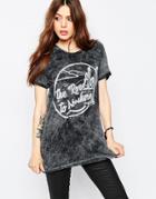 Asos Tunic With Split Side And Cactus Road Print - Washed Black