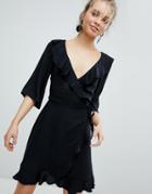Monki Ruffle Wrap Dress-black