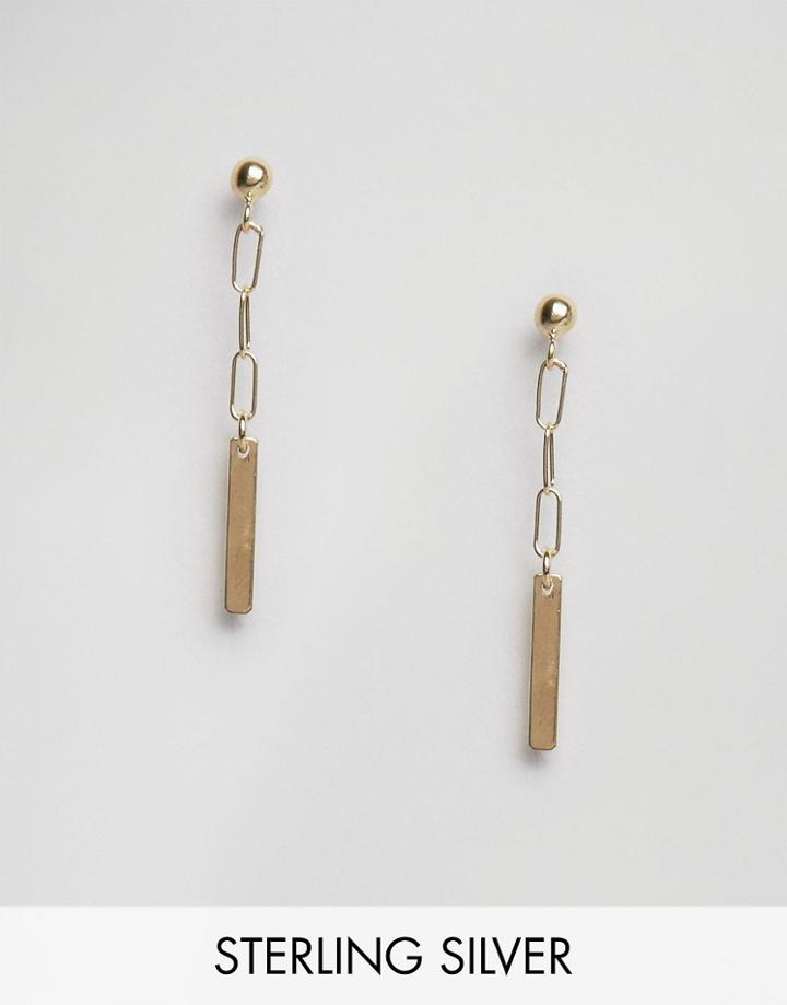Asos Gold Plated Sterling Silver Bar Chain Drop Earrings - Gold
