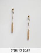 Asos Gold Plated Sterling Silver Bar Chain Drop Earrings - Gold