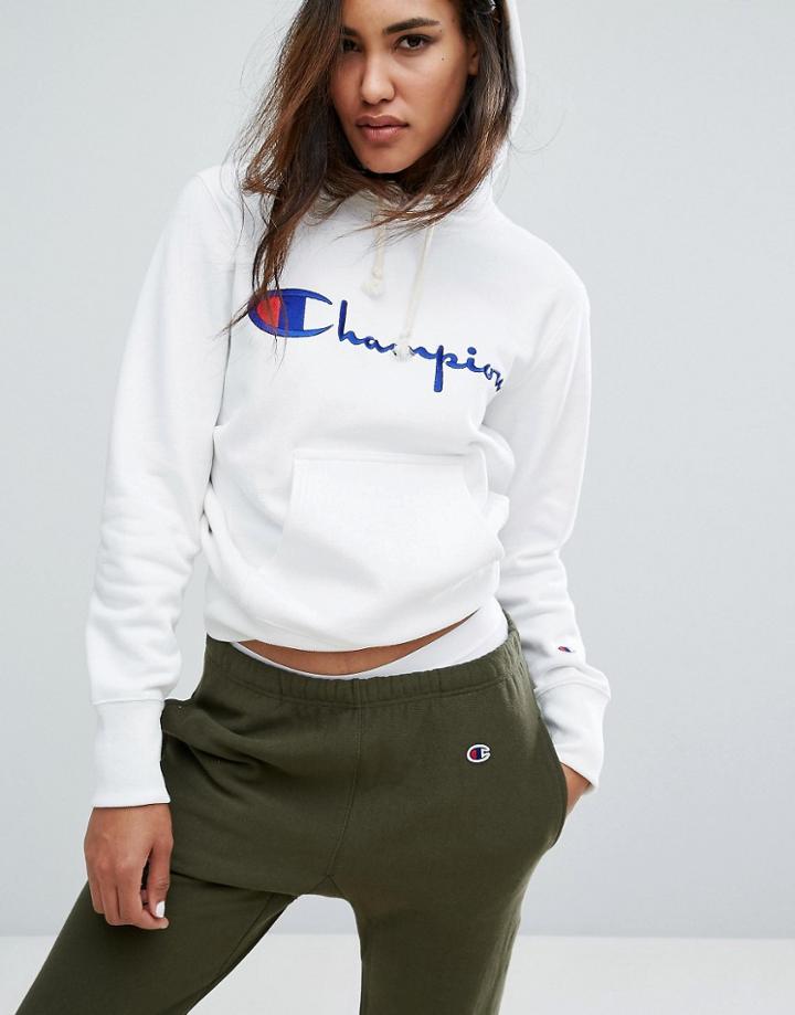 Champion Oversized Boyfriend Hoodie With Script Logo - White