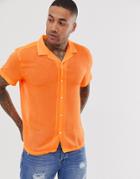 Asos Design Relaxed Fit Revere Collar Sheer Shirt In Neon Orange - Orange
