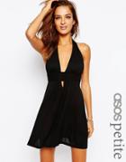 Asos Petite Jersey Ruched Halter Mini Beach Dress - Black