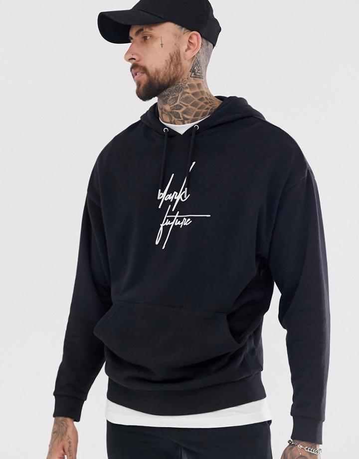 Asos Design Oversized Hoodie In Black With Dark Future Logo - Black