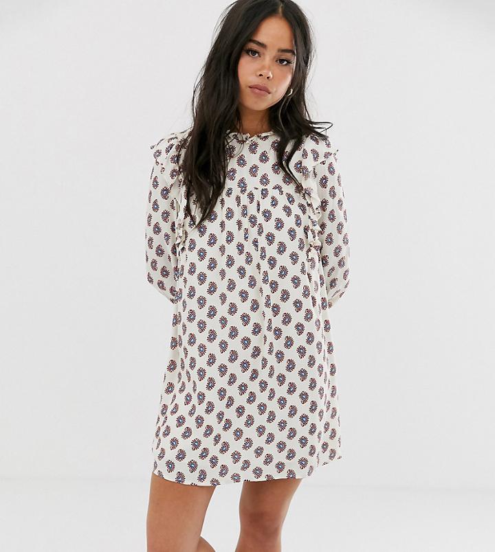 Wild Honey Oversized Smock Dress With Lace Trims In Floral-white