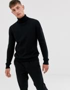 French Connection 100% Cotton Roll Neck Sweater-black