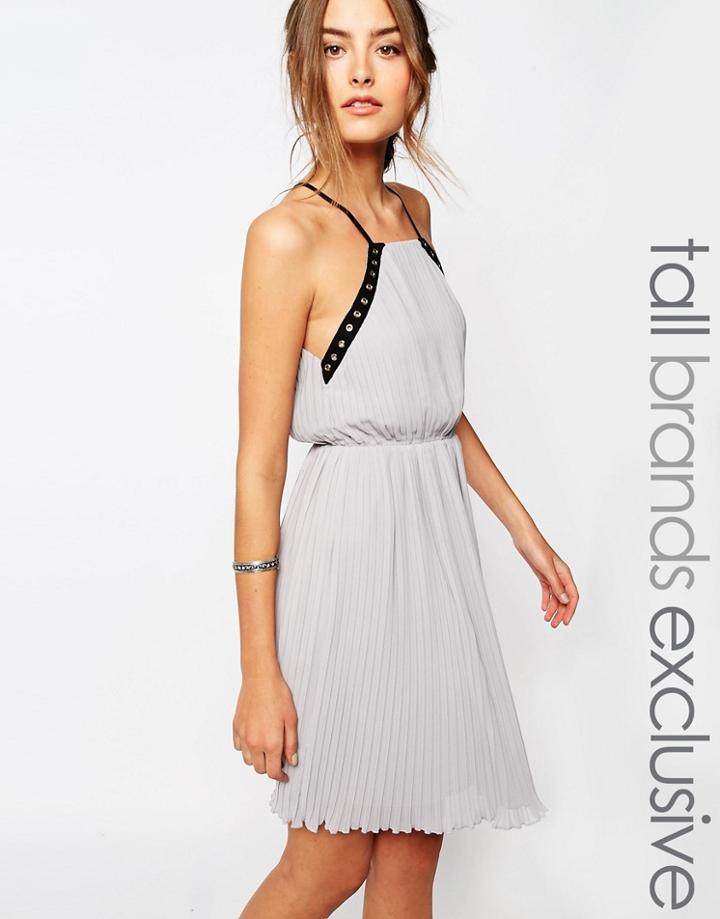 True Decadence Tall Eyelet Trim Chiffon Cami Dress - Gray