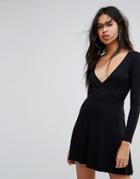 Missguided Wrap Skater Dress - Black