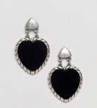 Sacred Hawk Enamel Heart Earrings - Silver
