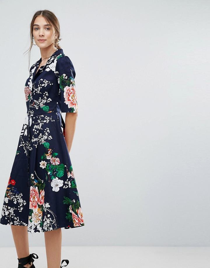 Uttam Boutique Floral Shirt Dress With Button Detail - Navy