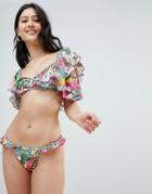 Asos Design Festival Tropical Print Frill Bikini Bottom - Multi