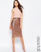 Asos Tall Crop Top Midi Sequin Skirt Body-conscious Dress - Bronze