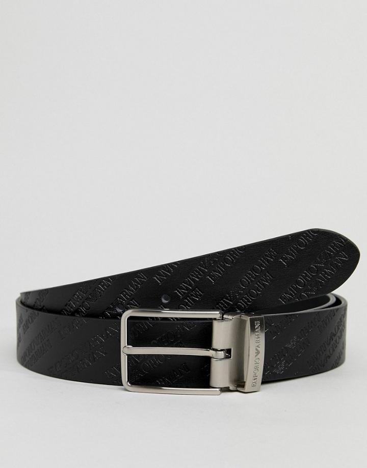 Emporio Armani Leather Embossed Reversible Belt In Black - Black