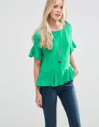 Vila Ruti Flutter Sleeve Blouse In Deep Green - Vila Ruti Flutter Sl