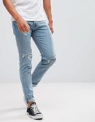 Abercrombie & Fitch Skinny Fit Jeans In Destroyed Light Wash - Blue