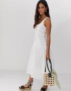 Asos Design Sleeveless Lace Insert Midi Dress With Dropped Waist-white