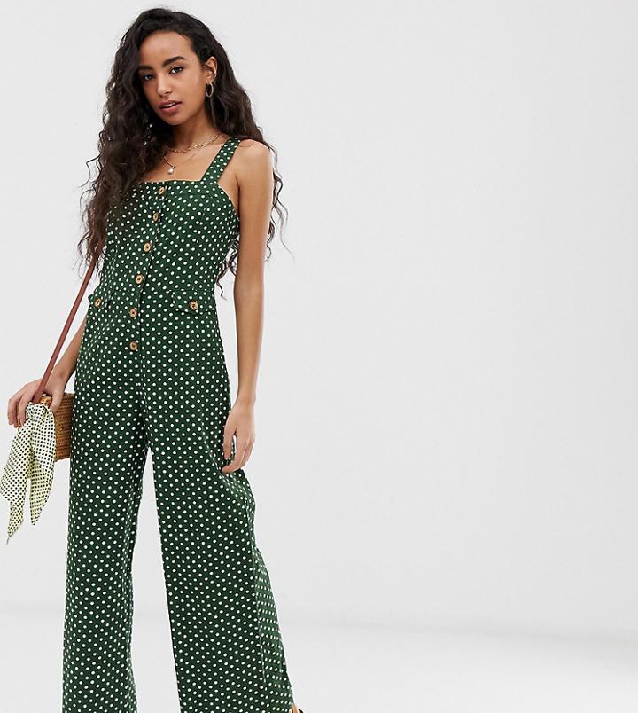 Miss Selfridge Petite Pint Jumpsuit In Polka Dot-green