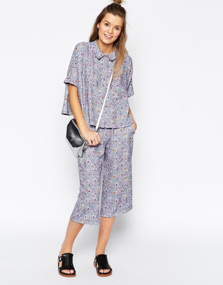 Asos Africa Culottes In Blue Floral Geo Print - Multi