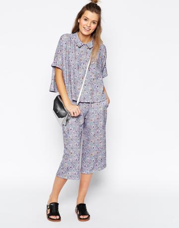 Asos Africa Culottes In Blue Floral Geo Print - Multi