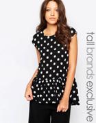 Y.a.s Tall Woven Top With Peplum Hem In Polka Print - Black