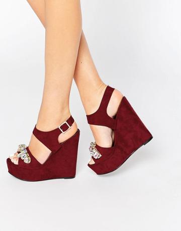 Dolcis Marley Jeweller Wedge Heeled Sandals - Burgundy
