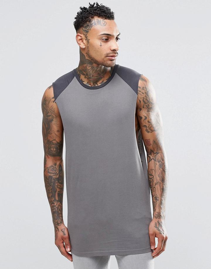Asos Longline Sleeveless T-shirt With Contrast Raglan