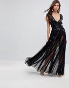 Asos Edition Sequin Mesh Fit And Flare Maxi Dress - Black