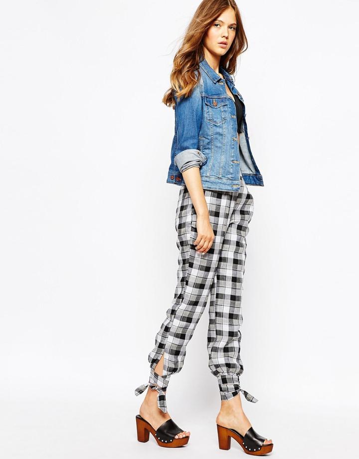 Harlyn Open-tie Checked Pants - Black