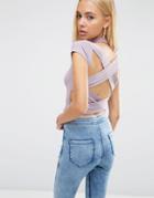 Asos Crop Top With Cage Back And Cap Sleeve - Nude