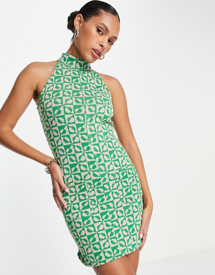 River Island Jacquard Shift Mini Dress In Green