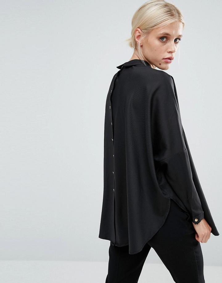 Paisie Oversized Cape Shirt With Button Down Back - Black
