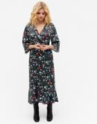 Monki Amanda Satin Wrap Midi Dress In Floral-multi