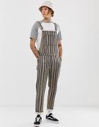 Asos Design Slim Overalls In Washed Stripe - Green