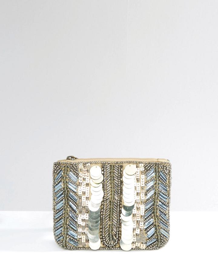 New Look Embellished Zip Top Purse - Gold