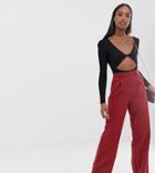 Asos Design Tall Wide Leg Pants With Pleat Detail-red