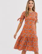 Closet Tie Short Sleeve Hem Dress-orange