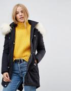 Brave Soul Coaster Parka Coat With Contrast Pu Trims - Navy